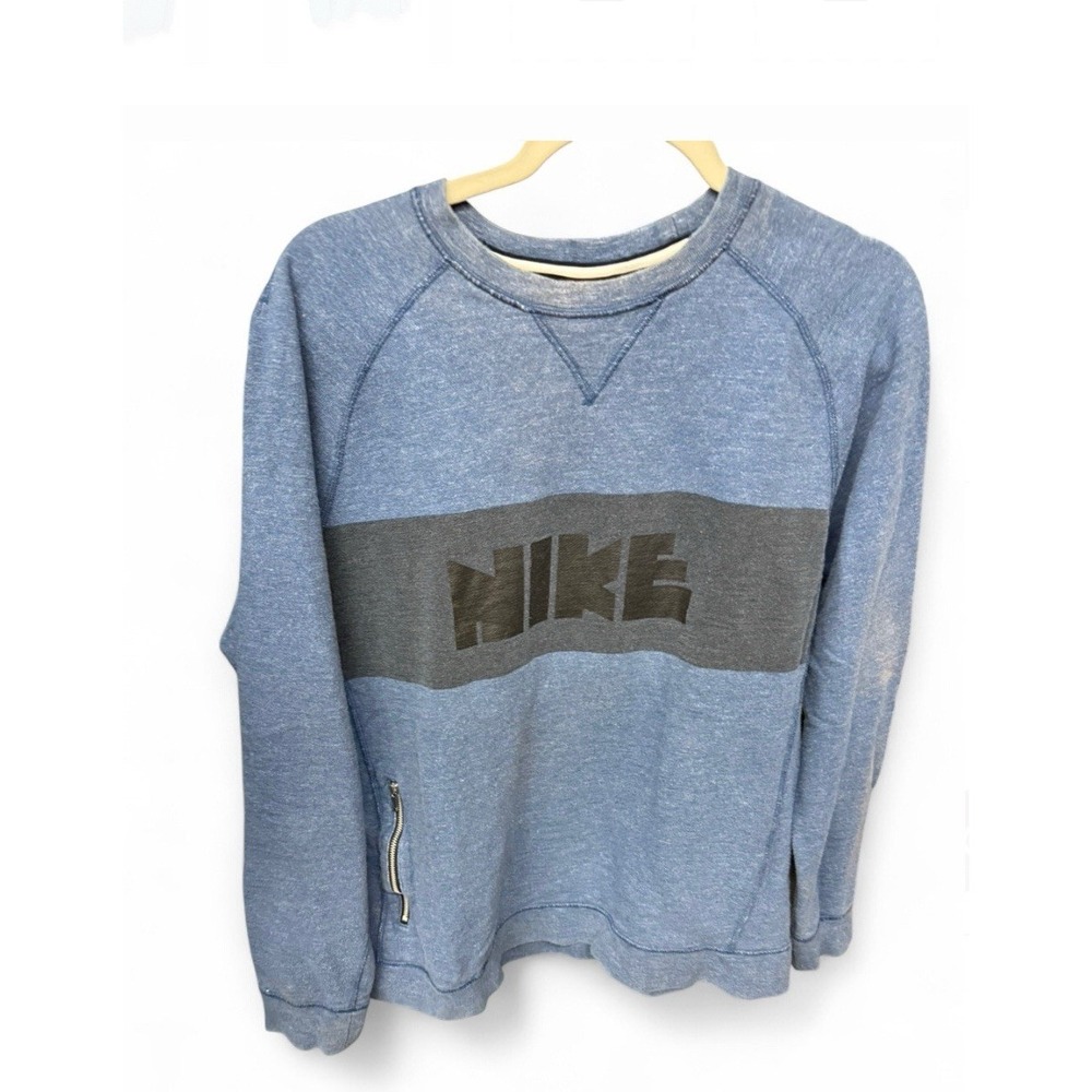 Nike Y2K Blue Crew Neck w/ Zip Pocket Block NIKE Sweatshirt Men's Size Large